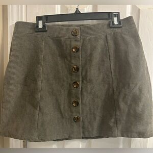 Rue21 Olive Corduroy Mini Skirt with Button Detail